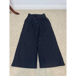 Banana Republic Wide Leg Pants Womens 4 Black Linen Blend Cropped Trousers